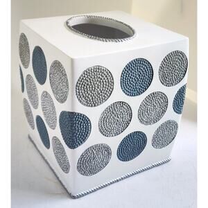 TISSUE HOLDER-AVANTI LINENS-Light Cream-Circles-Gray & Silver-Reflective Silver